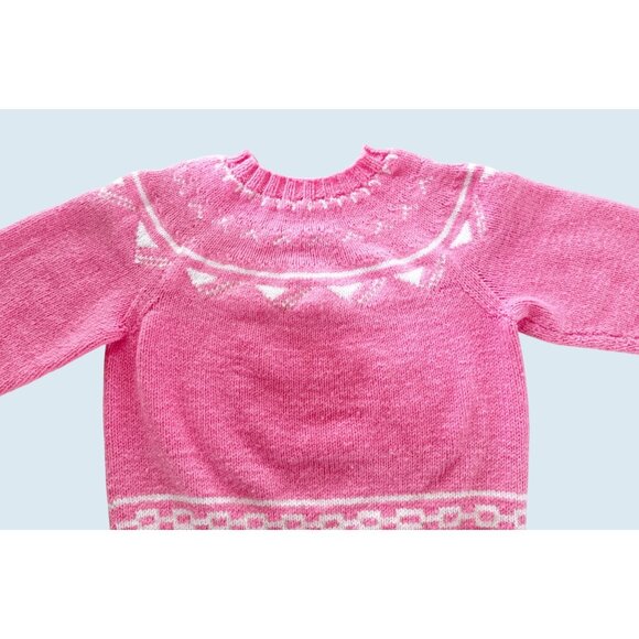 Vintage Handmade Vintage Chunky Knit Oversized Pink Sweater Sz S - Picture 3 of 7